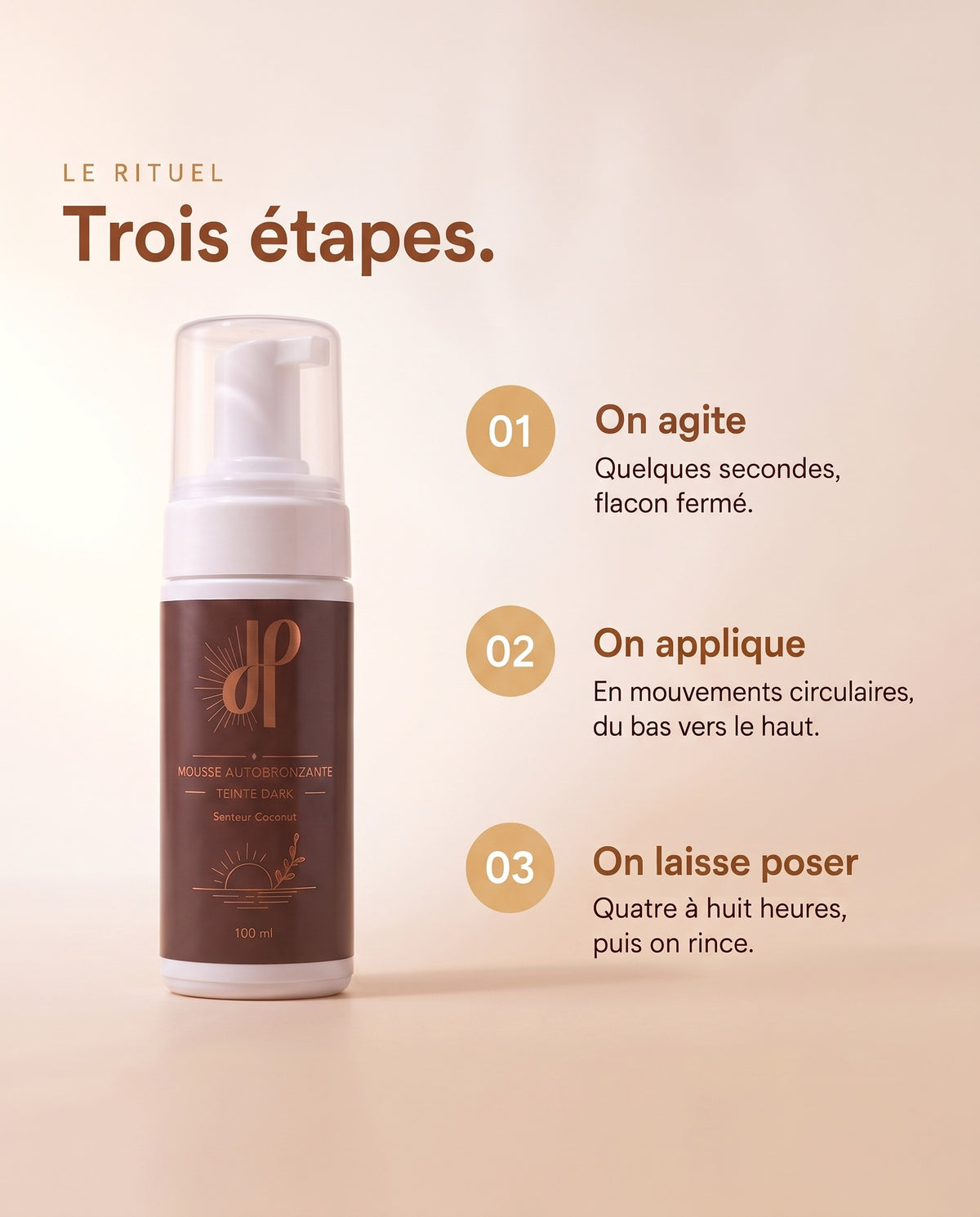 Rituel d'application de la mousse autobronzante Hemera Dark