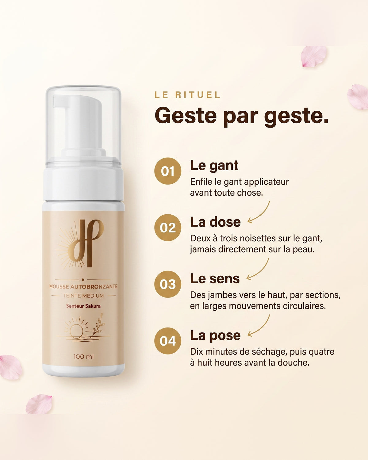 Rituel d'application de la mousse autobronzante Hemera Medium