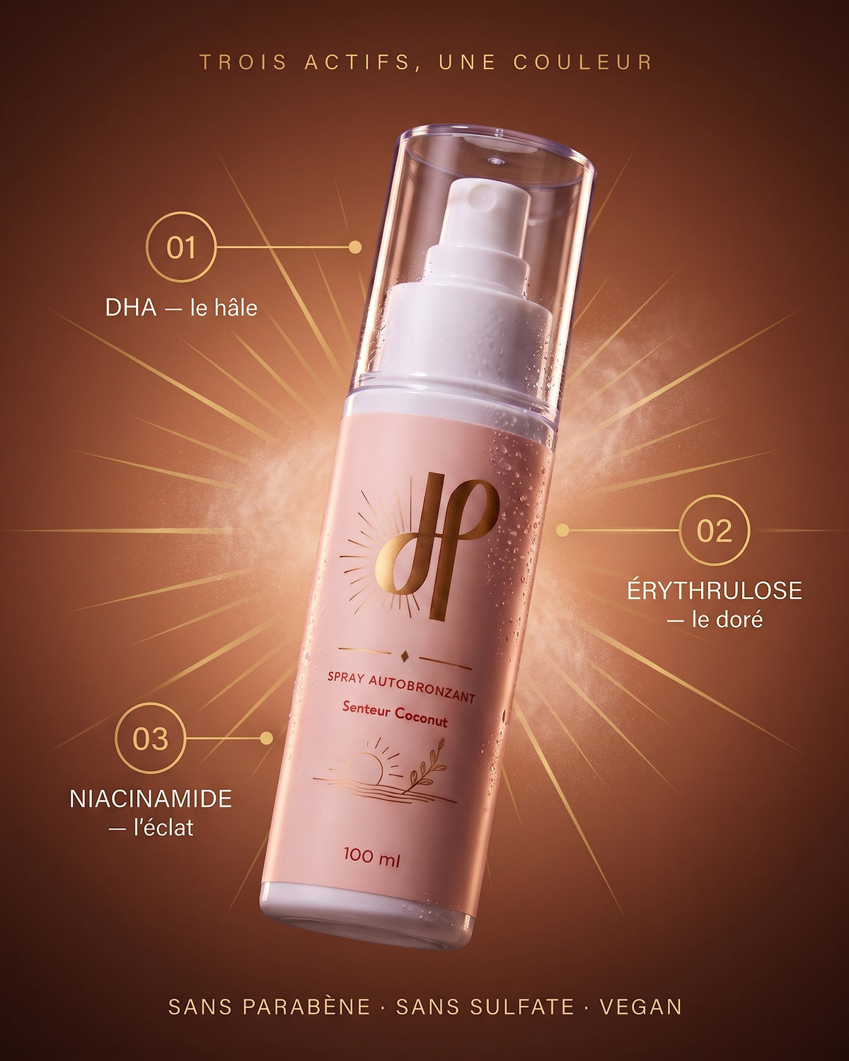 Résultat teint unifié avec le spray autobronzant Hemera