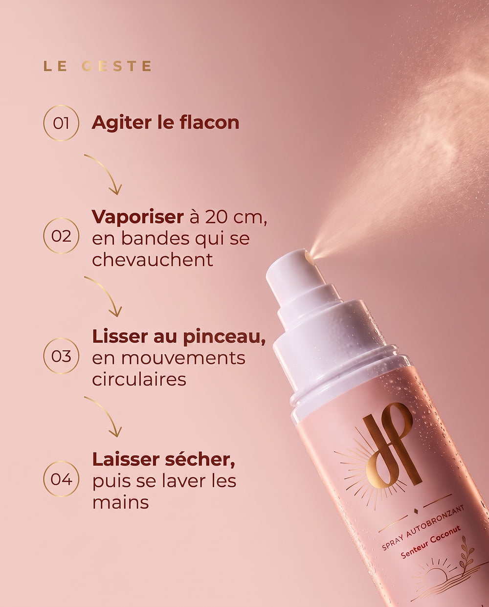Geste d'application du spray autobronzant visage Hemera